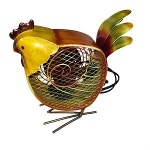 Unique Chicken Electric Fan Sculpted Metal Farmhouse Decoration Desk Table Top